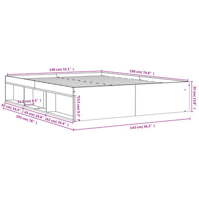 vidaXL Cadre de lit sans matelas chêne sonoma 140x190 cm