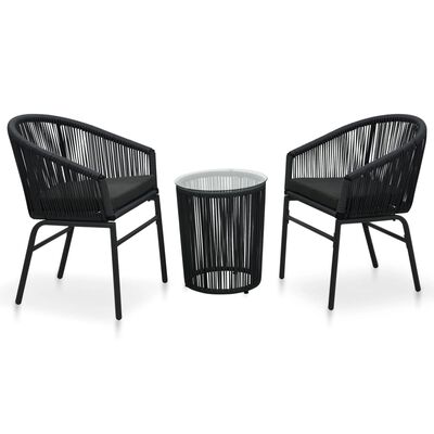 vidaXL Ensemble de bistro 3 pcs avec coussins Rotin PE Noir