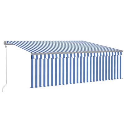 vidaXL Auvent automatique rétractable avec store 4,5x3 m Bleu et blanc