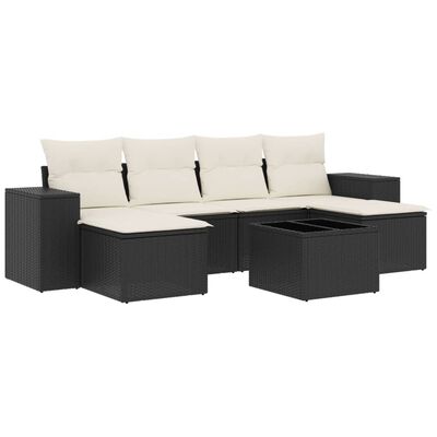 vidaXL Salon de jardin 7 pcs avec coussins noir résine tressée