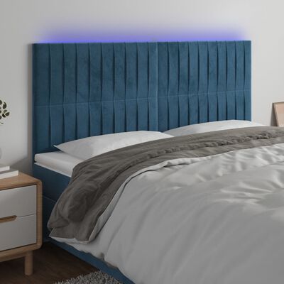 vidaXL Tête de lit à LED Bleu foncé 160x5x118/128 cm Velours