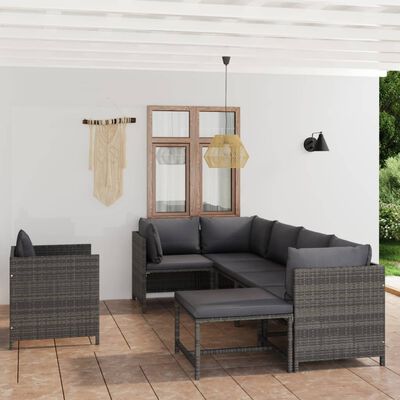 vidaXL Salon de jardin 7 pcs avec coussins Résine tressée Gris