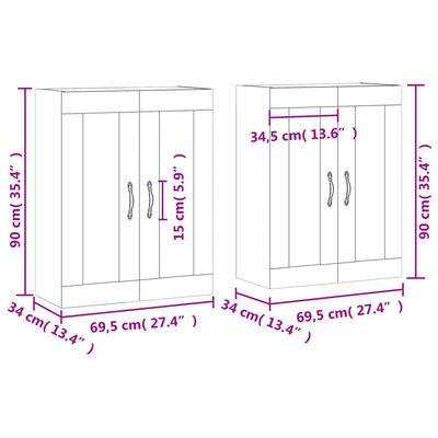 vidaXL Armoires murales 2 pcs gris béton bois d'ingénierie