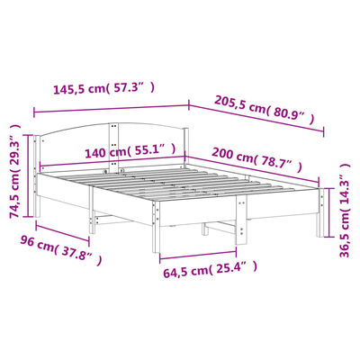 vidaXL Cadre de lit sans matelas blanc 140x200 cm bois de pin massif