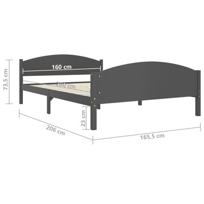 vidaXL Cadre de lit sans matelas gris foncé pin massif 160x200 cm