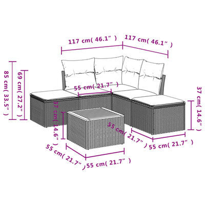 vidaXL Salon de jardin avec coussins 6 pcs beige résine tressée