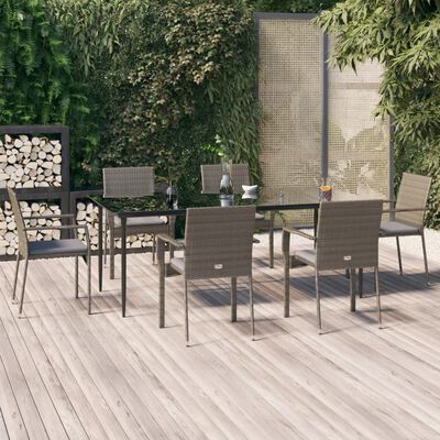 vidaXL Ensemble à manger jardin et coussins 7 pcs Noir et gris Rotin