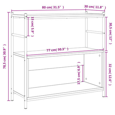 vidaXL Bibliothèque chêne brun 80x30x78,5 cm bois d'ingénierie et fer