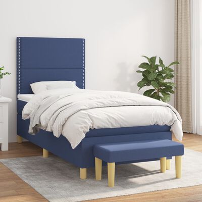 vidaXL Sommier à lattes de lit avec matelas Bleu 90x190 cm Tissu