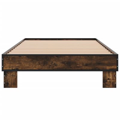 vidaXL Cadre de lit chêne fumé 75x190 cm bois d'ingénierie et métal