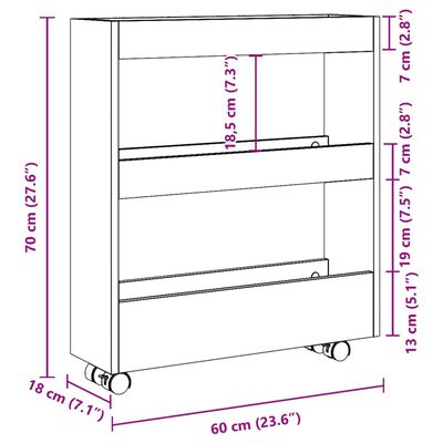 vidaXL Chariot de rangement étroit 3 niveaux blanc bois d'ingénierie