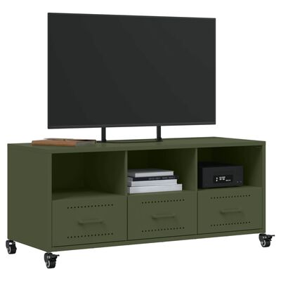 vidaXL Meuble TV vert olive 100,5x39x43,5 cm acier