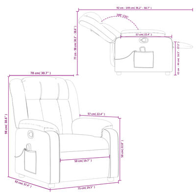 vidaXL Fauteuil de massage inclinable Gris foncé Tissu