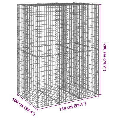 vidaXL Panier gabion avec couvercle 150x100x200 cm fer galvanisé