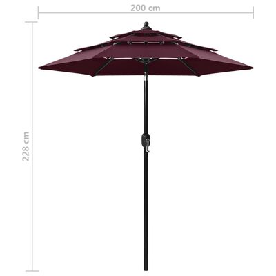 vidaXL Parasol de jardin à 3 niveaux mât en aluminium rouge bordeaux