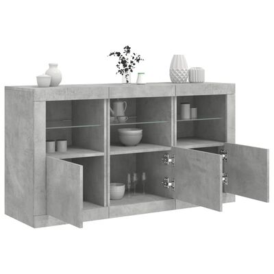 vidaXL Buffet avec lumières LED gris béton 123x37x67 cm