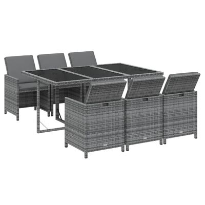 vidaXL Mobilier à dîner de jardin et coussins 7pcs Résine tressée Gris