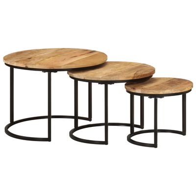 vidaXL Tables gigognes 3 pcs bois de manguier massif brut