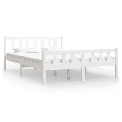 vidaXL Cadre de lit Blanc Bois massif 135x190 cm Double