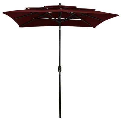 vidaXL Parasol de jardin à 3 niveaux mât en aluminium rouge bordeaux