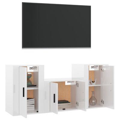 vidaXL Ensemble de meubles TV 3 pcs Blanc brillant Bois d'ingénierie