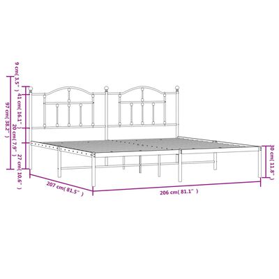 vidaXL Cadre de lit métal sans matelas et tête de lit blanc 200x200 cm