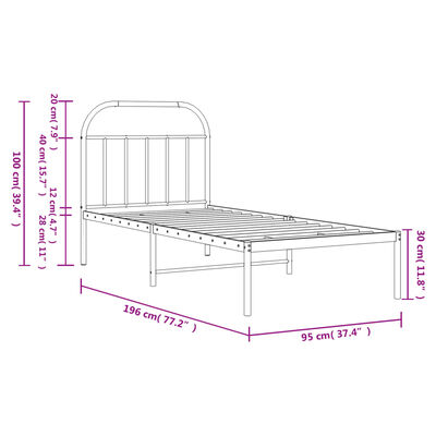 vidaXL Cadre de lit métal sans matelas avec tête de lit noir 90x190 cm