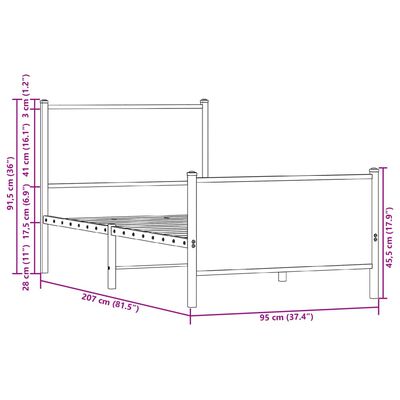 vidaXL Cadre de lit métal avec tête de lit et pied de lit 90x200 cm