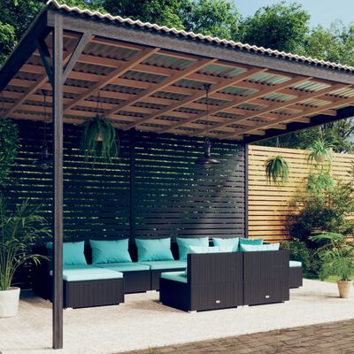 vidaXL Salon de jardin 9 pcs avec coussins Noir Résine tressée