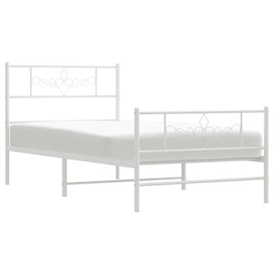 vidaXL Cadre de lit métal sans matelas et pied de lit blanc 100x190 cm