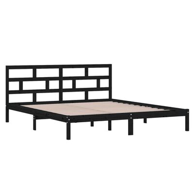 vidaXL Cadre de lit Noir 135x190 cm Double Bois massif