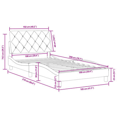 vidaXL Cadre de lit sans matelas gris foncé 100x200 cm velours