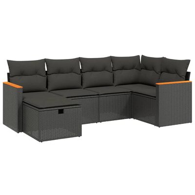 vidaXL Salon de jardin 6 pcs avec coussins noir résine tressée