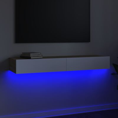 vidaXL Meuble TV avec lumières LED Blanc et chêne sonoma 120x35x15,5cm