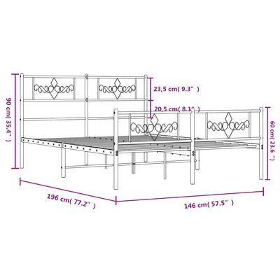 vidaXL Cadre de lit métal avec tête de lit/pied de lit blanc 140x190cm