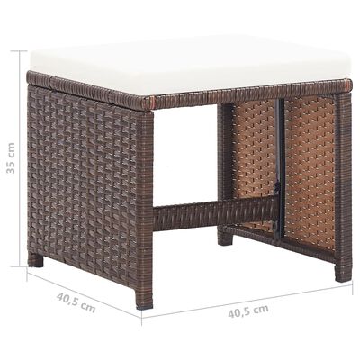 vidaXL Tabourets de jardin lot de 4 et coussins Résine tressée Marron