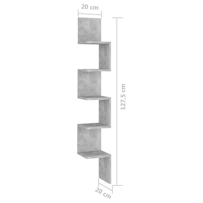 vidaXL Étagère d'angle murale Gris béton Bois d'ingénierie