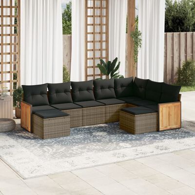 vidaXL Salon de jardin 9 pcs avec coussins gris résine tressée