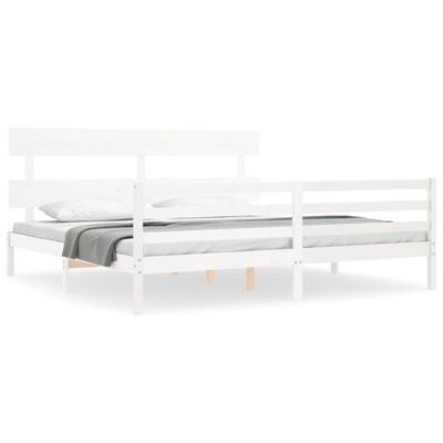 vidaXL Cadre de lit avec tête de lit blanc Super King Size bois massif