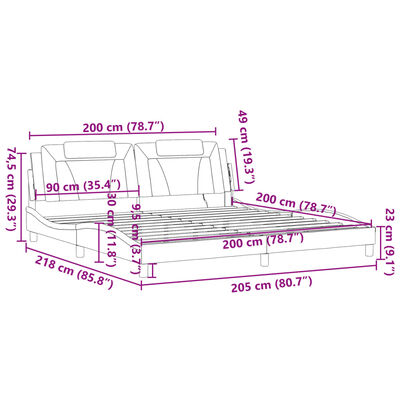 vidaXL Cadre de lit avec lumières LED noir blanc 200x200 cm similicuir