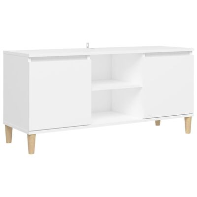 vidaXL Meuble TV avec pieds en bois massif Blanc 103,5x35x50 cm