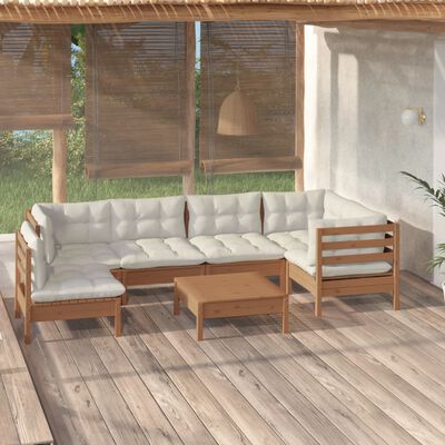 vidaXL Salon de jardin 7 pcs avec coussins Marron miel Bois de pin