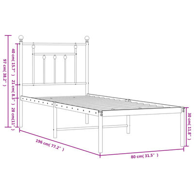 vidaXL Cadre de lit métal sans matelas avec tête de lit blanc 75x190cm