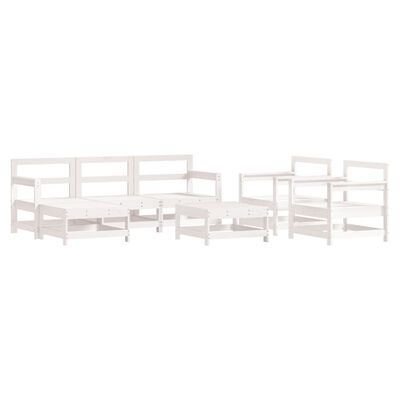 vidaXL Salon de jardin 7 pcs avec coussins blanc bois massif