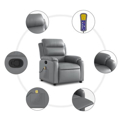 vidaXL Fauteuil de massage inclinable Gris Similicuir