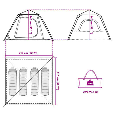 vidaXL Tente de camping à dôme 4 personnes libération rapide