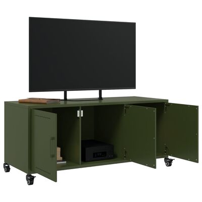 vidaXL Meuble TV vert olive 100,5x39x43,5 cm acier