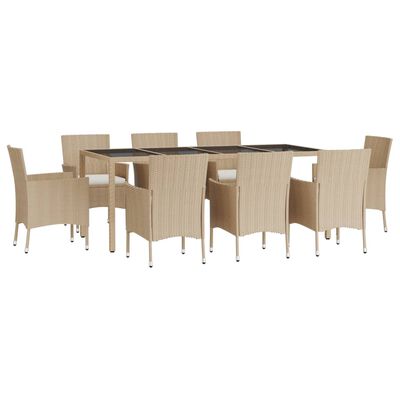 vidaXL Ensemble à manger de jardin et coussins 9 pcs beige Poly rotin