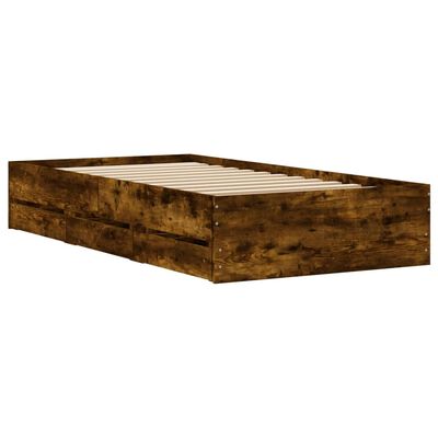 vidaXL Cadre de lit avec tiroirs sans matelas chêne fumé 90x200 cm