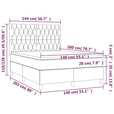 vidaXL Sommier à lattes de lit et matelas et LED Taupe 140x200cm Tissu